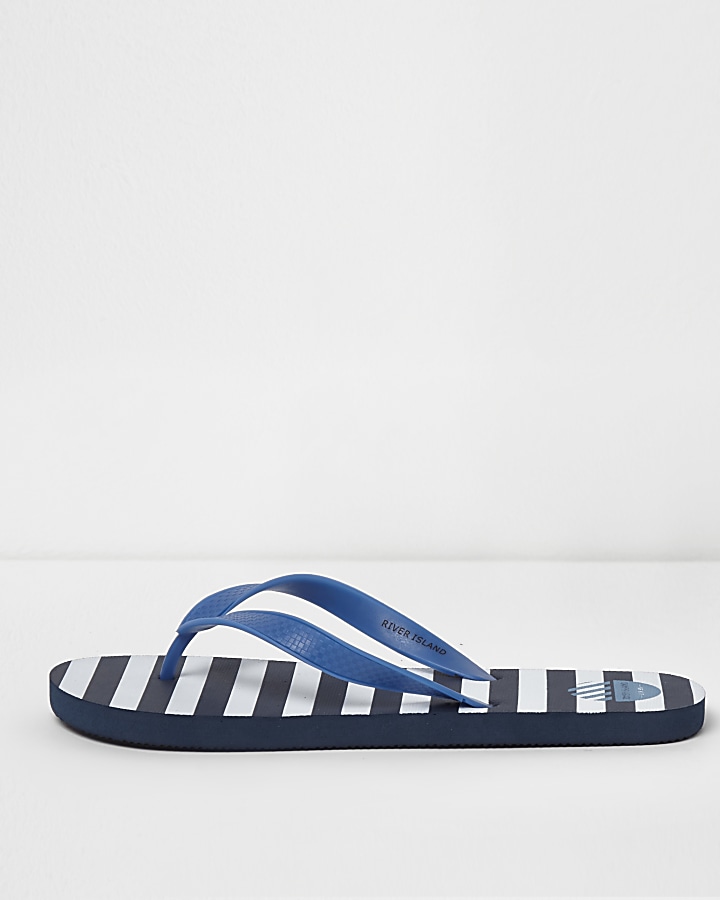 Blue stripe print flip flops