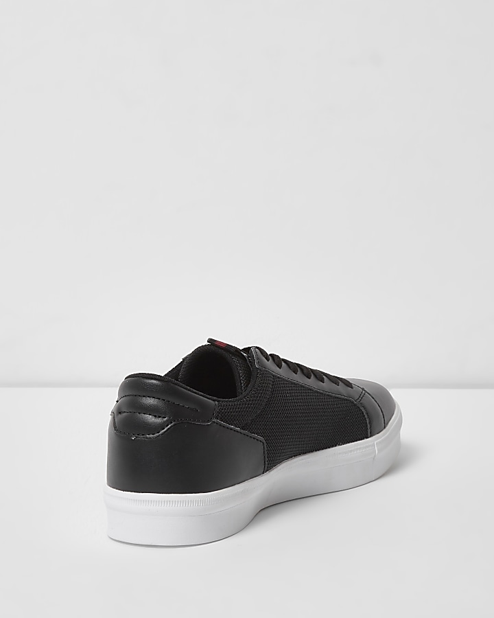 Black mesh side panel lace-up trainers
