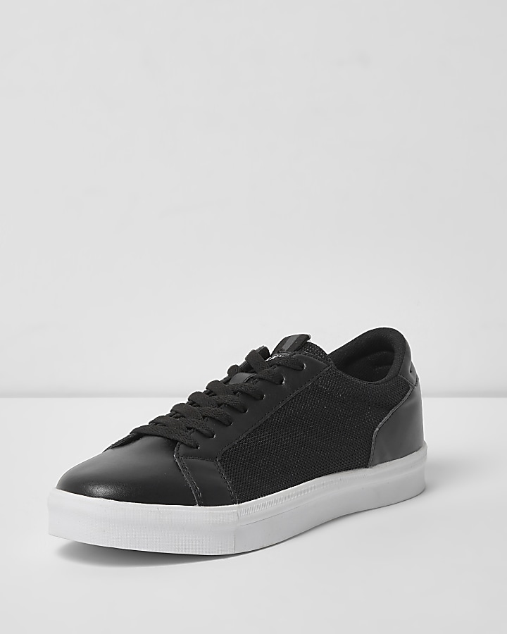 Black mesh side panel lace-up trainers