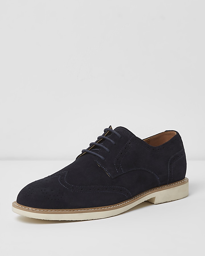 Navy suede white sole brogues