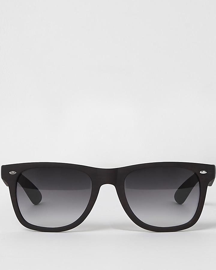 Brown wood effect retro square sunglasses