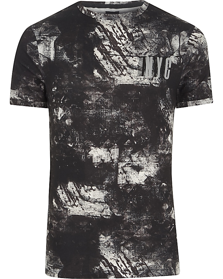 Black mono smudge ‘NYC’ muscle fit T-shirt