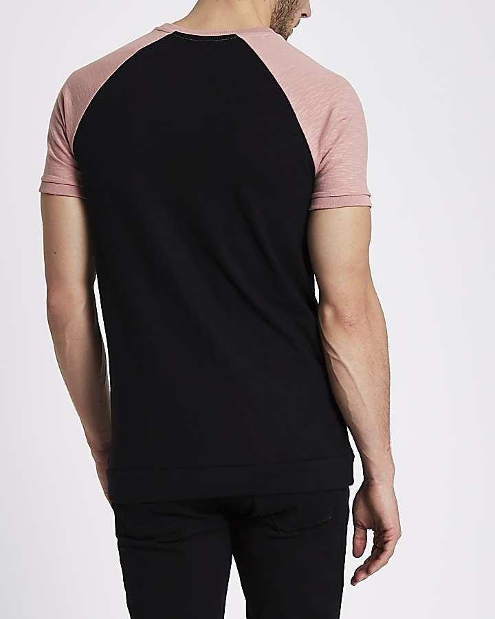 Black contrast raglan sleeve slim fit T-shirt