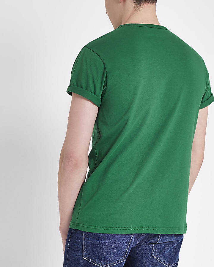 Green rolled sleeve pocket T-shirt