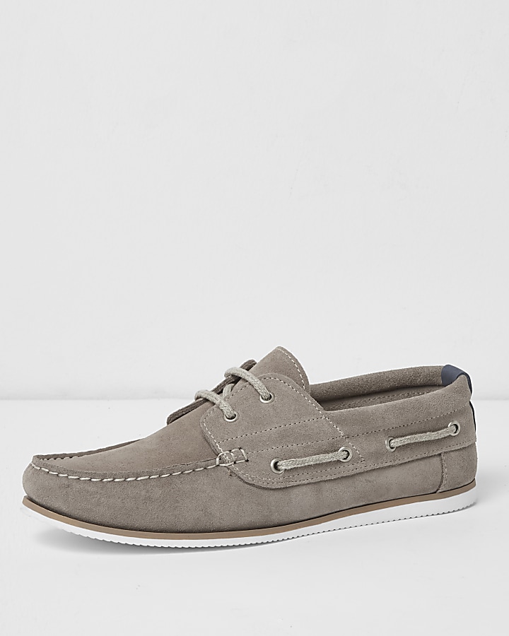 Grey suede lace-up boat shoes