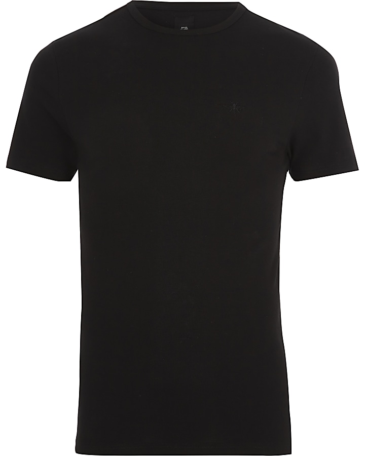 Black pique muscle fit T-shirt