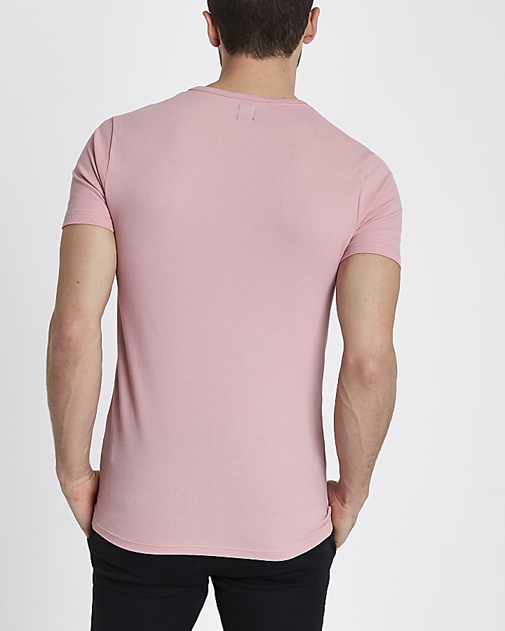 Pink pique muscle fit T-shirt