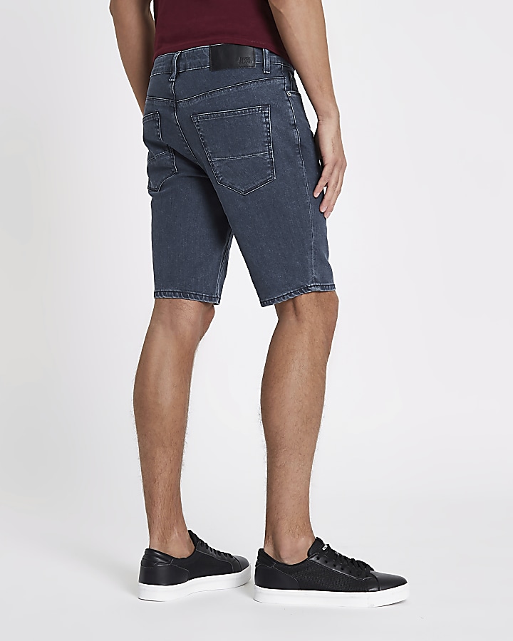 Mid blue skinny denim shorts