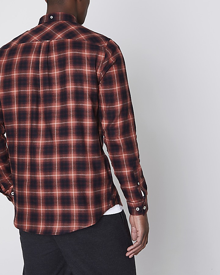 Red check long sleeve button-down shirt