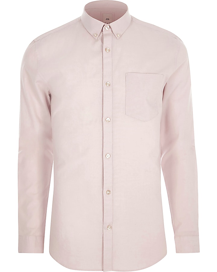 Pink long sleeve muscle fit Oxford shirt