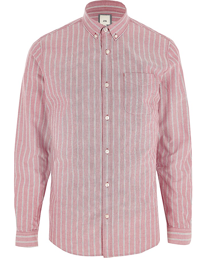 Red stripe long sleeve Oxford shirt