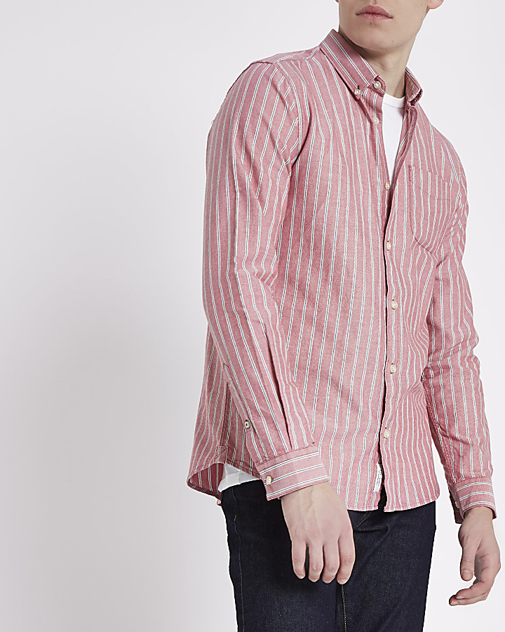 Red stripe long sleeve Oxford shirt