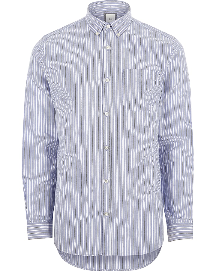 Blue stripe long sleeve Oxford shirt