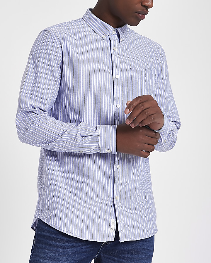 Blue stripe long sleeve Oxford shirt