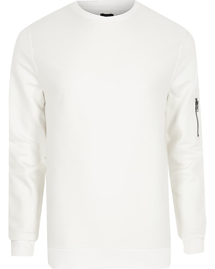 White zip pocket sleeve sweatshirt