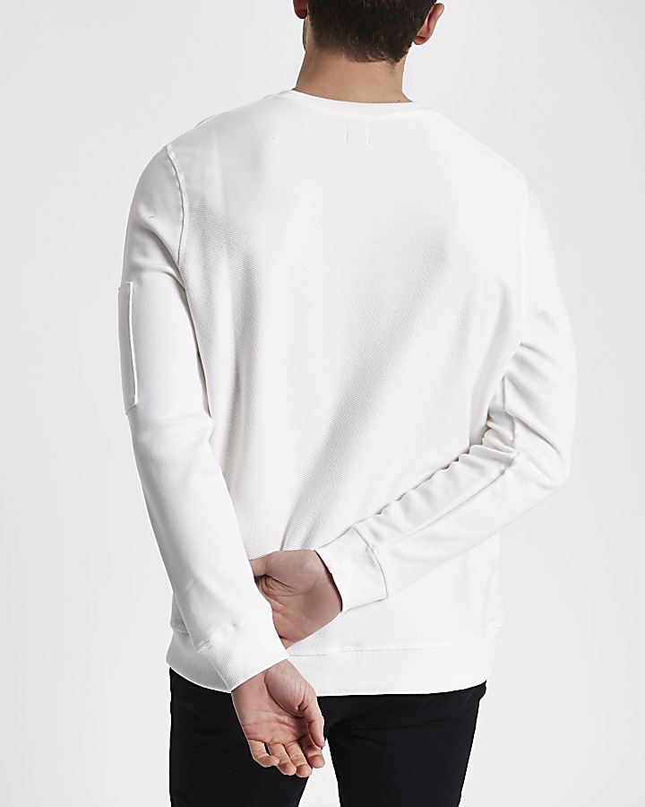 White zip pocket sleeve sweatshirt