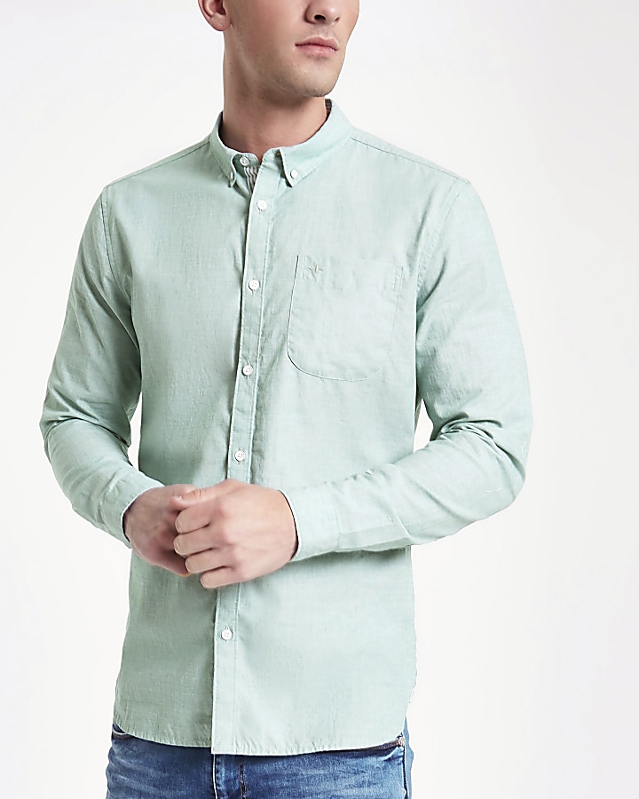 Green slim fit long sleeve shirt