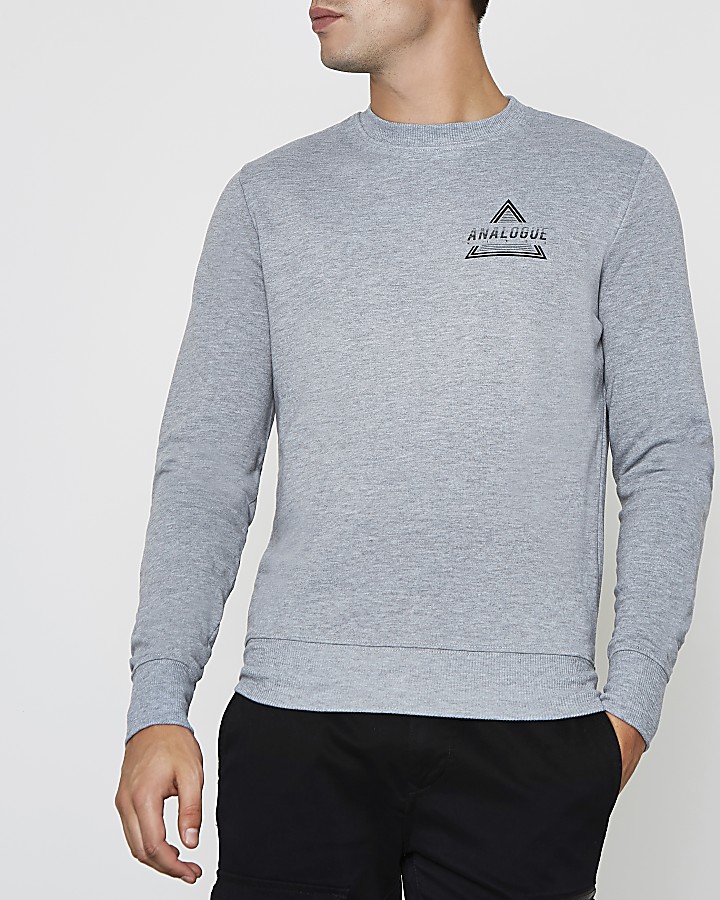 Grey marl 'analogue' print sweatshirt