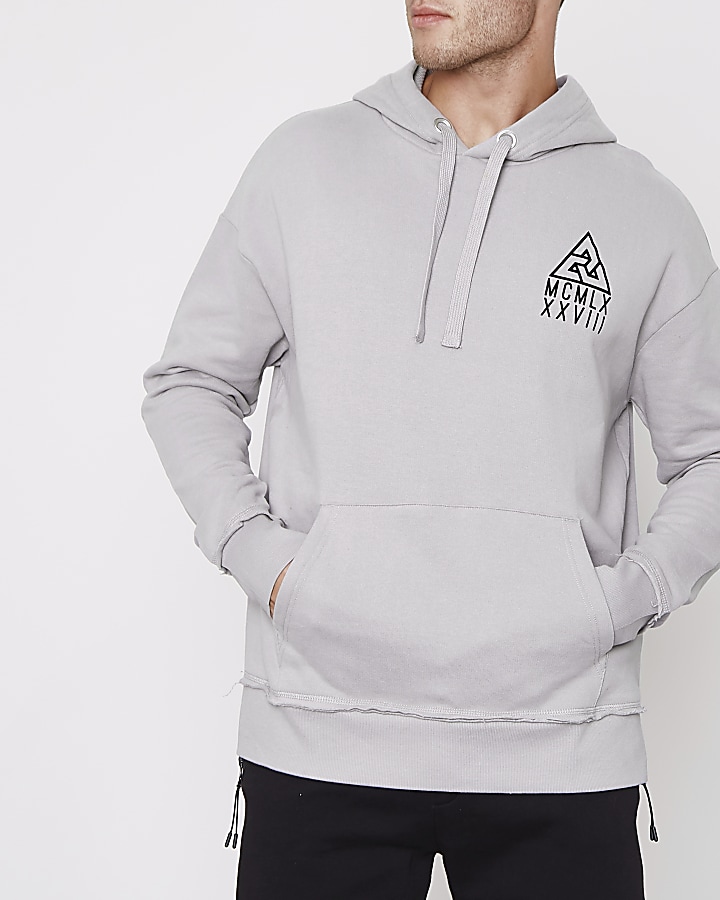 Light grey flocked logo oversized hoodie