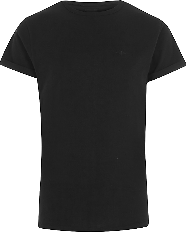 Black pique muscle fit crew neck T-shirt