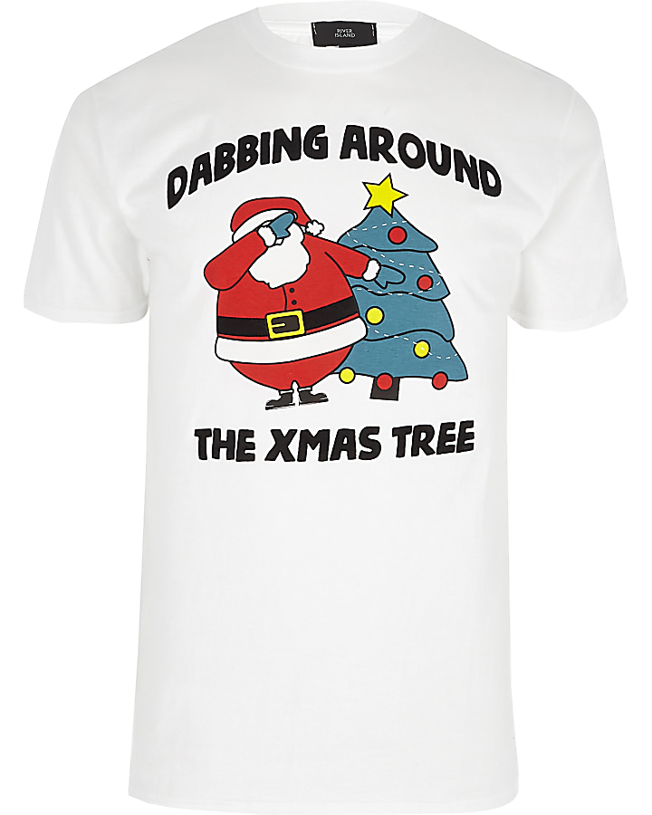 White ‘dabbing’ flocked Christmas T-shirt
