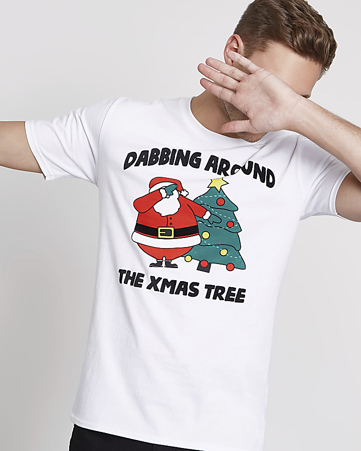 White ‘dabbing’ flocked Christmas T-shirt