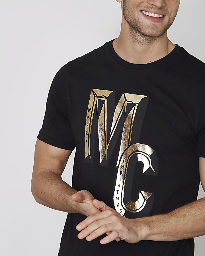 Black ‘MC’ foil print Christmas slim T-shirt
