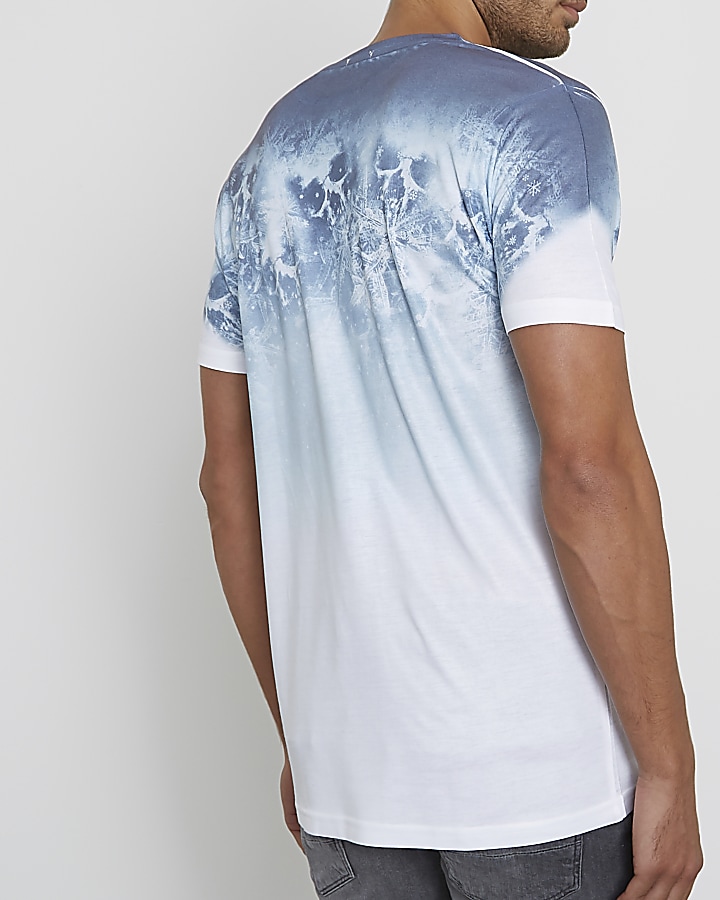 White snowflake skull fade print T-shirt
