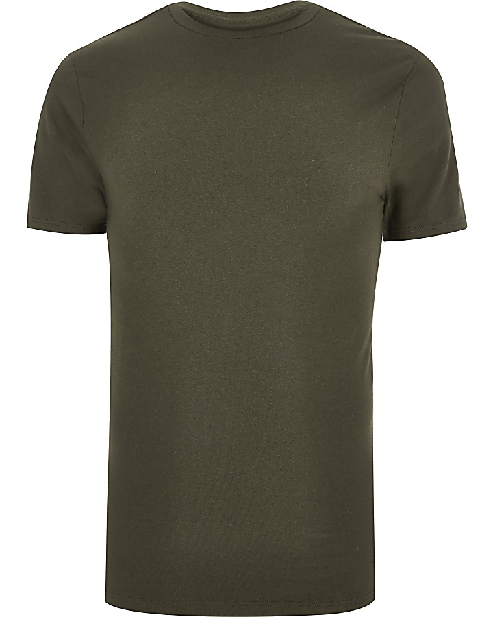 Dark green muscle fit crew neck T-shirt
