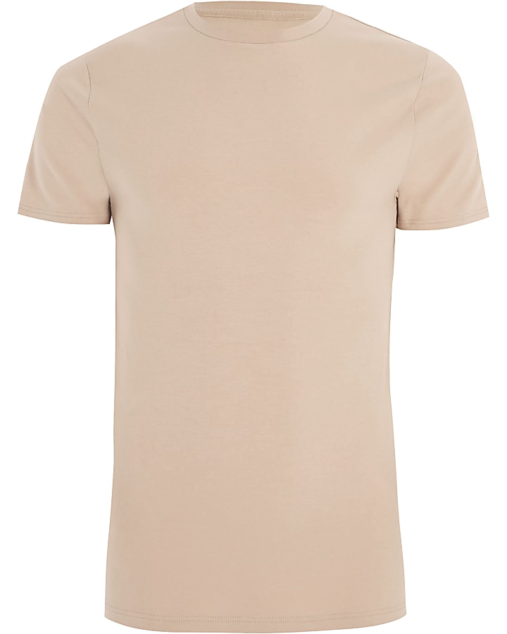 Cream muscle fit crew neck T-shirt