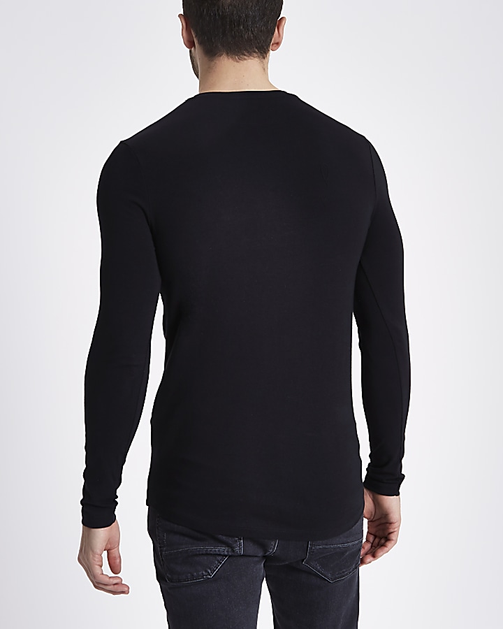Black crew muscle fit long sleeve T-shirt