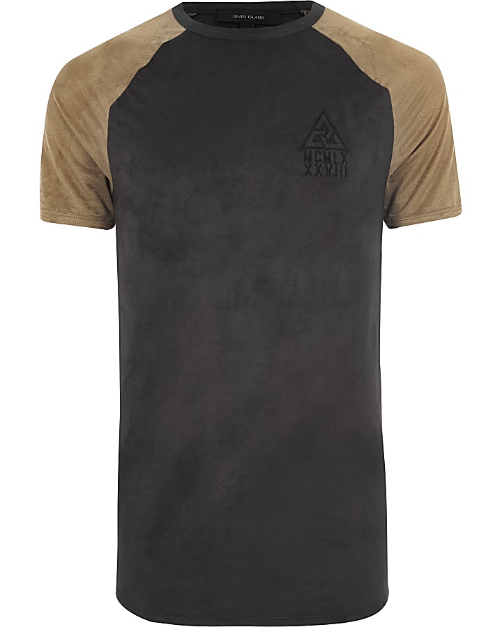 Black Concept faux suede raglan T-shirt
