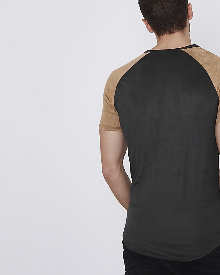 Black Concept faux suede raglan T-shirt