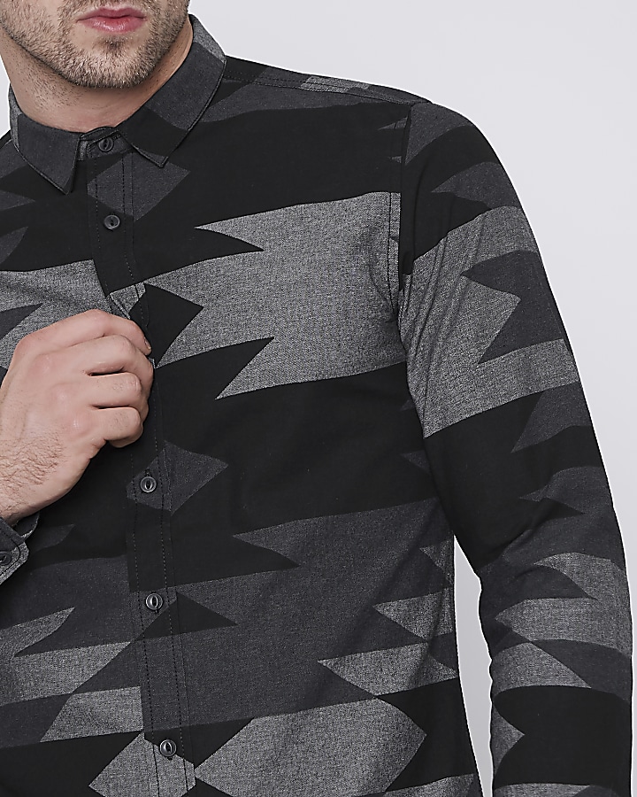 Grey Only & Sons aztec slim fit shirt