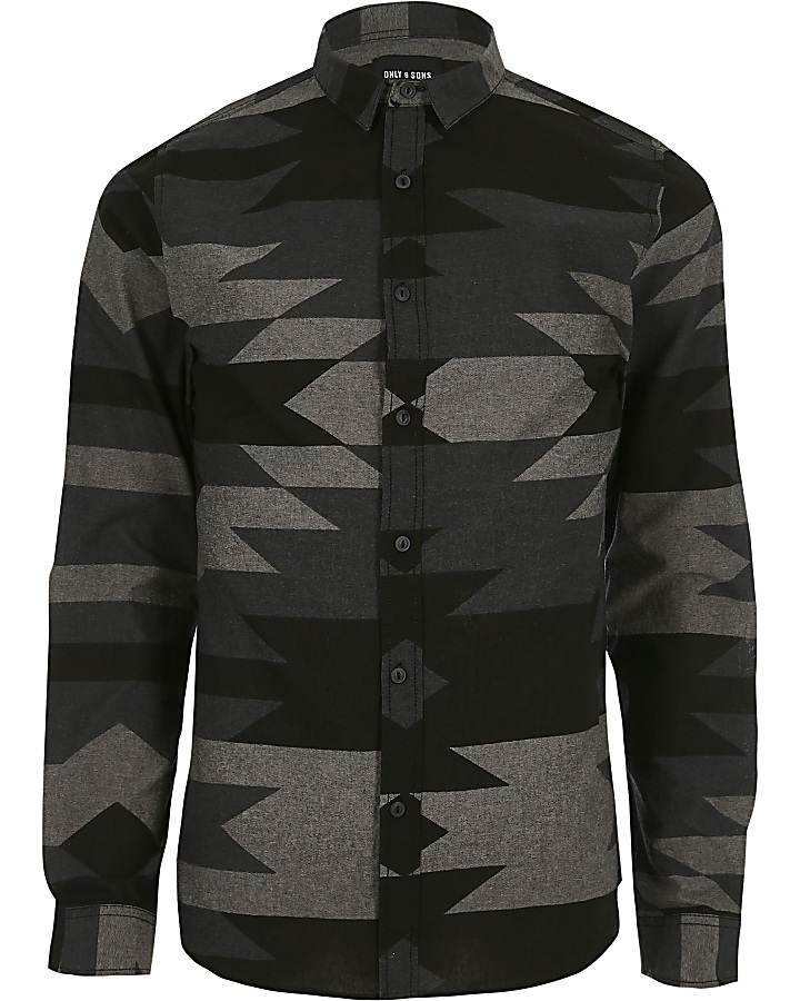 Grey Only & Sons aztec slim fit shirt