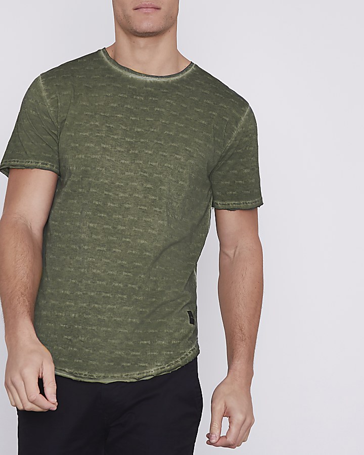 Only & Sons khaki green washed slub T-shirt