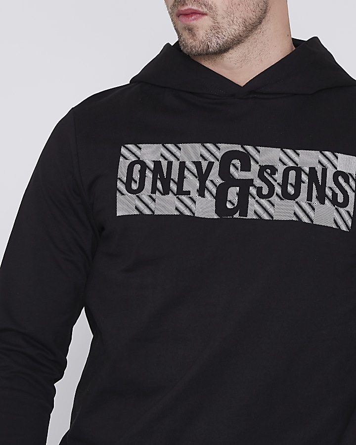Only & Sons black printed hoodie