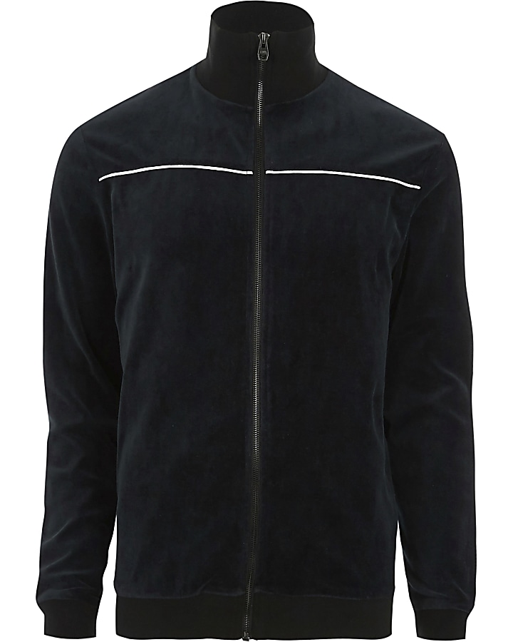 Navy Only & Sons velour zip up jacket