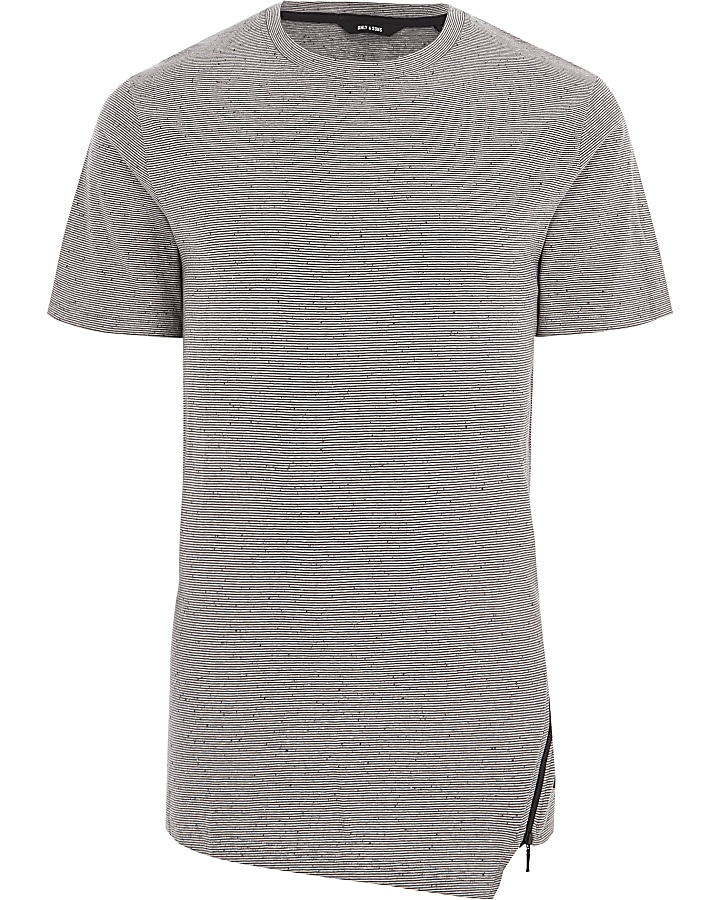 Grey Only & Sons stripe zip hem T-shirt