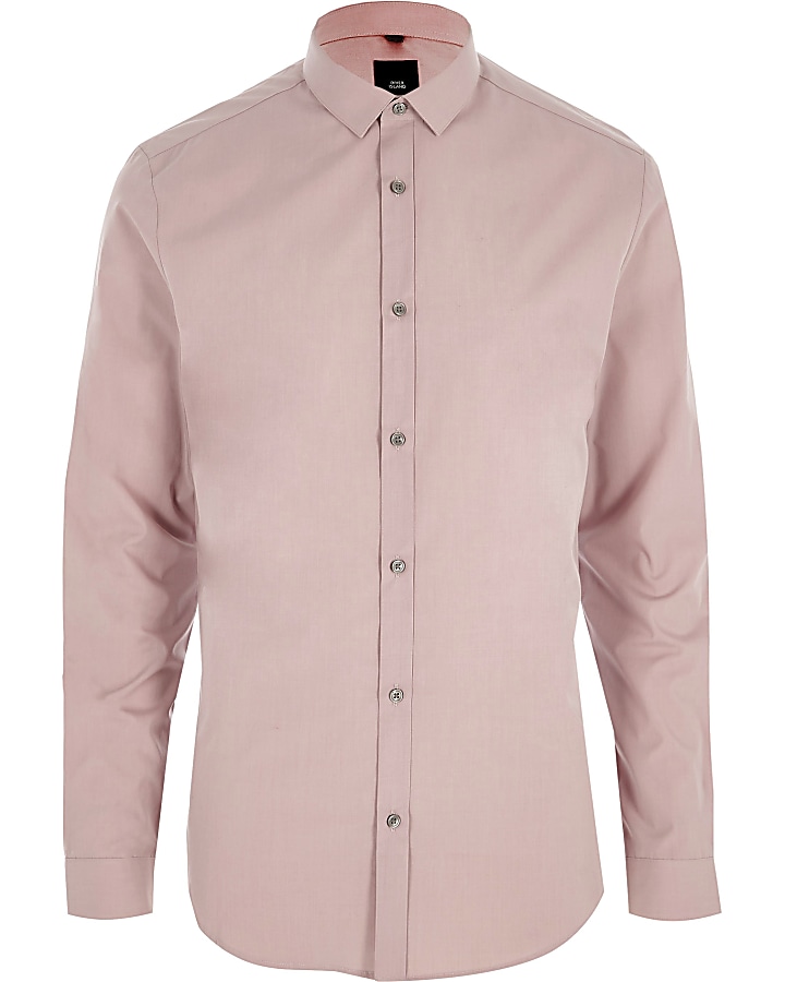Blush pink slim fit long sleeve shirt