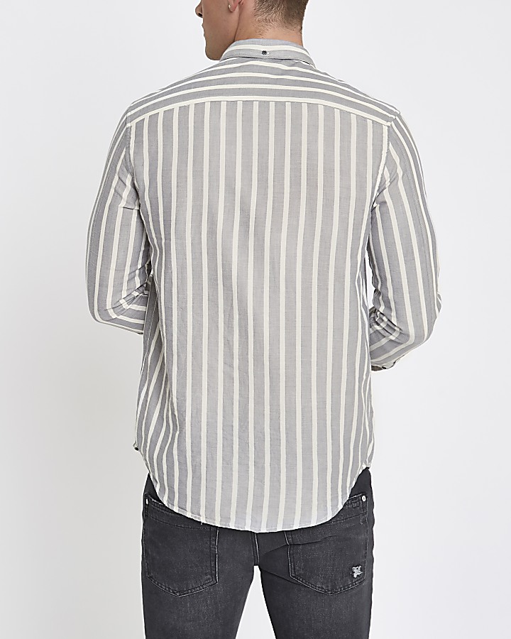 Ecru stripe slim fit long sleeve shirt