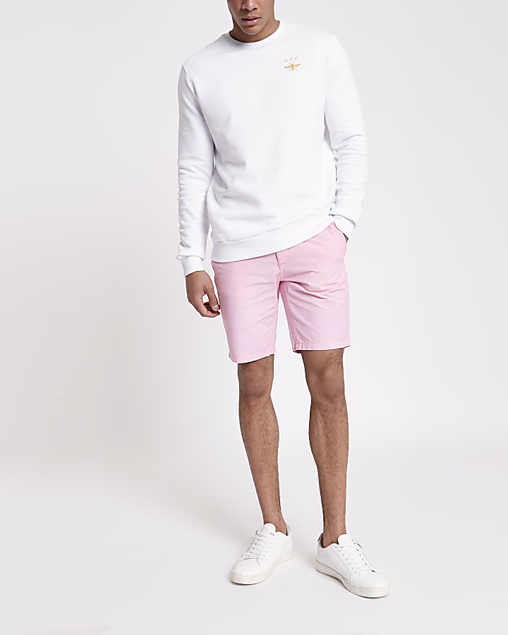Pink slim fit Oxford chino shorts