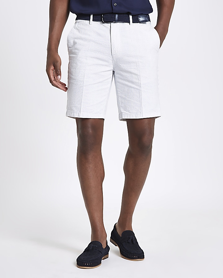 White stripe belt detail slim fit shorts