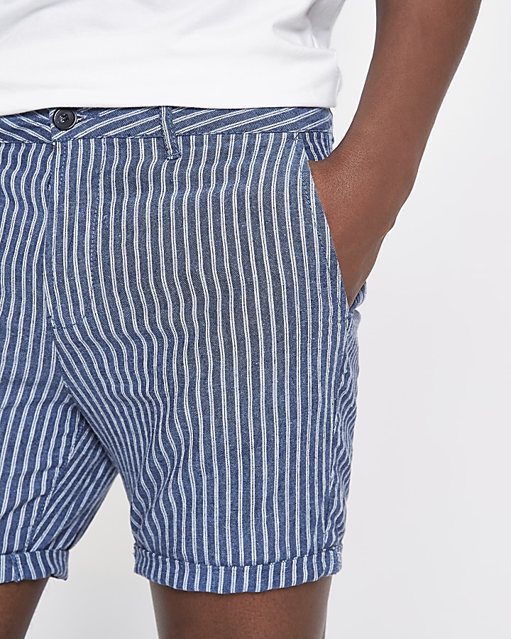 Blue stripe linen slim fit chino shorts