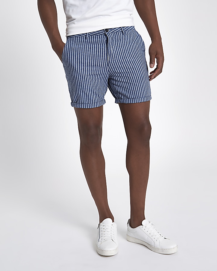 Blue stripe linen slim fit chino shorts