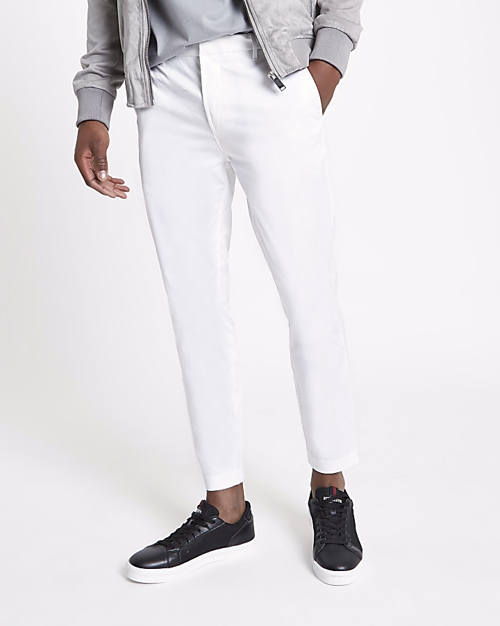 White cropped skinny chino trousers