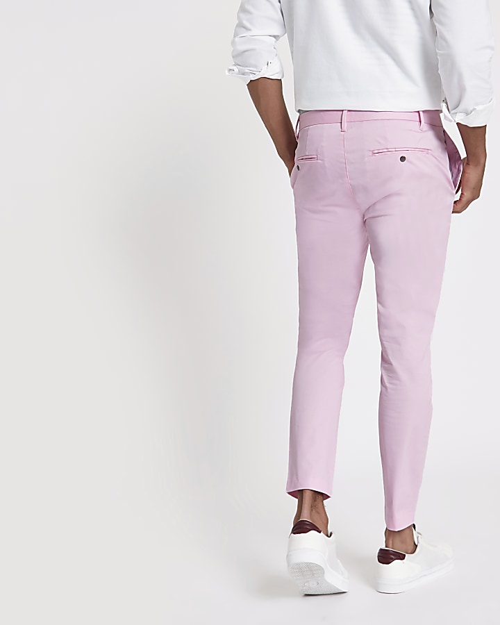Pink cropped skinny chino trousers