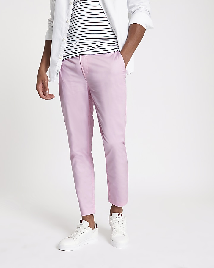 Pink cropped skinny chino trousers