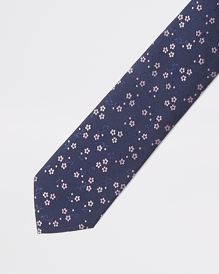 Navy ditsy floral tie