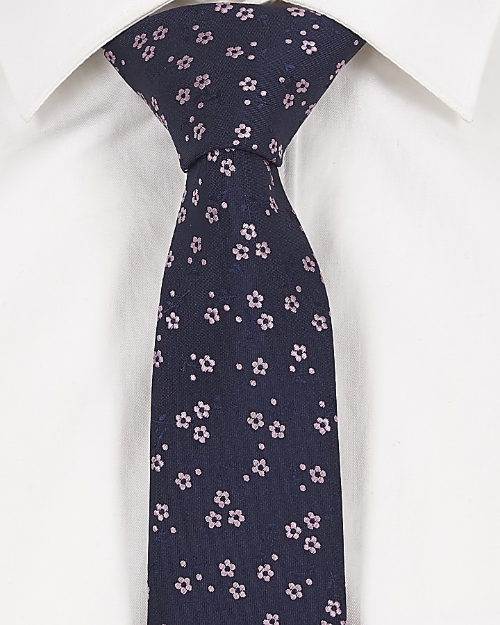 Navy ditsy floral tie